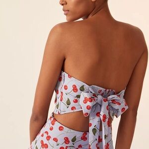 NWT Maeve Anthro Cherry Tube Top 8 Blue Tie Back Bow Country Cottagecore Girlie